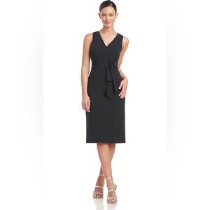 JS Collections Ella Bow Tie Cocktail Dress Black Size 6 V Neck Sheath